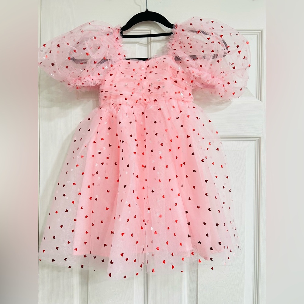 Jessica Simpson Toddler Metallic Hearts Pink Tulle Party Dress 6